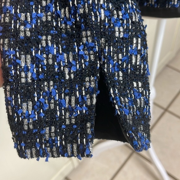 DONCASTER Women’s Blue Tweed Jacket - Sz 14 Ruffle Collar Career - Picture 2 of 12